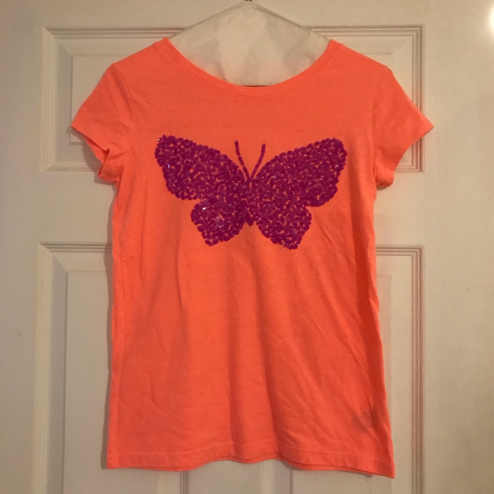 Cherokee Girls Peach Butterfly Sequin Shirt L